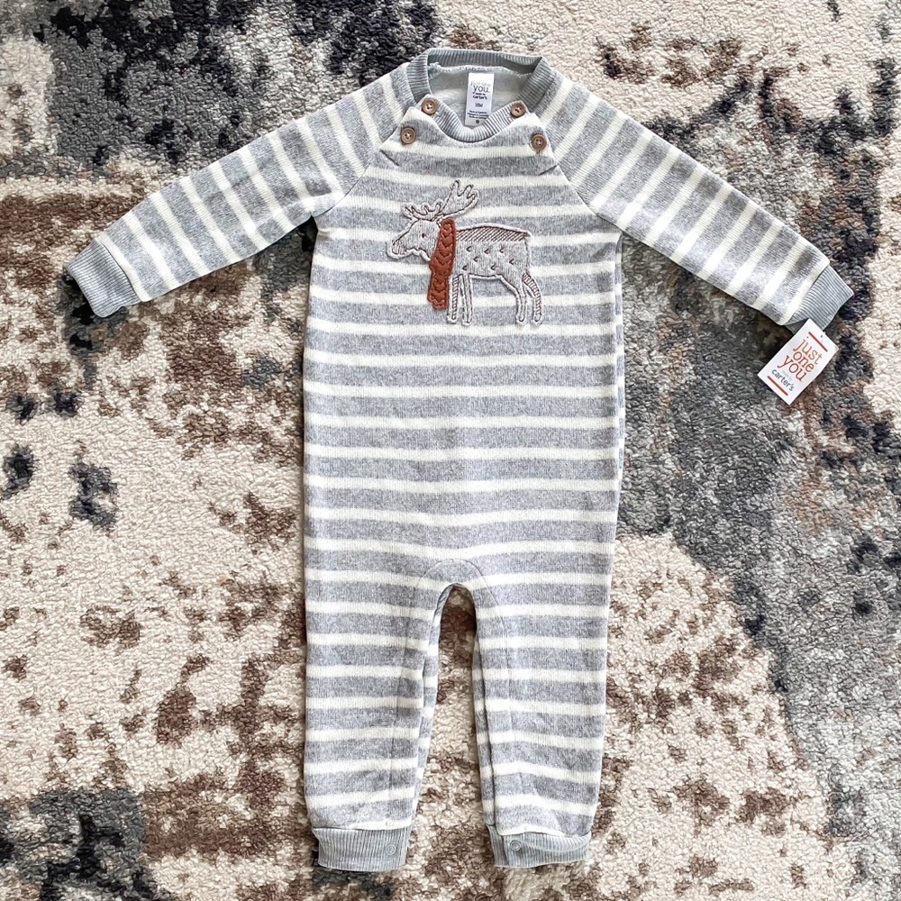 Carter’s NWT 18M Baby Boy Moose Sweater Snap Onesie